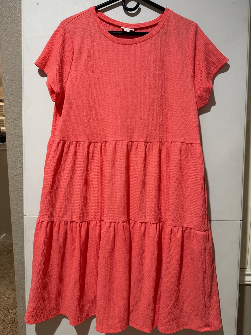 LuLaRoe Ariel Waffle Crepe Coral Tiered Midi Dress